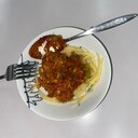 ブロッコリーとエリンギのトマトツナスパゲッティ